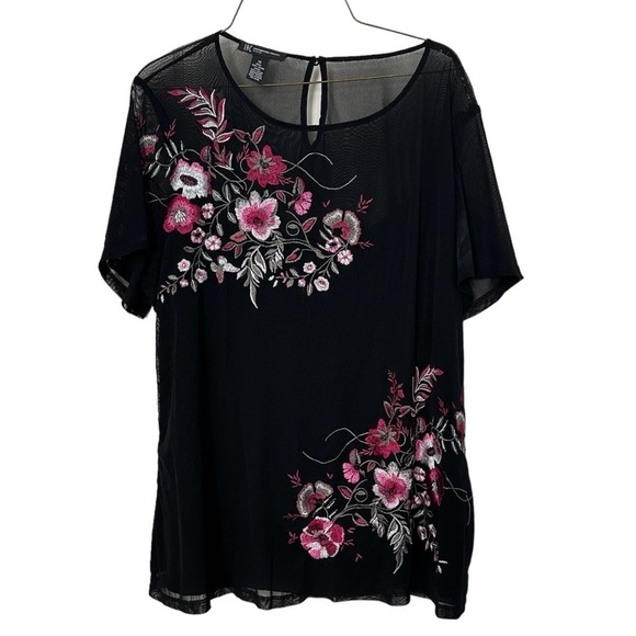INC International Concepts Whimsigoth Top Black Sheer Fairy Dark Floral Size 1X - Picture 1 of 9